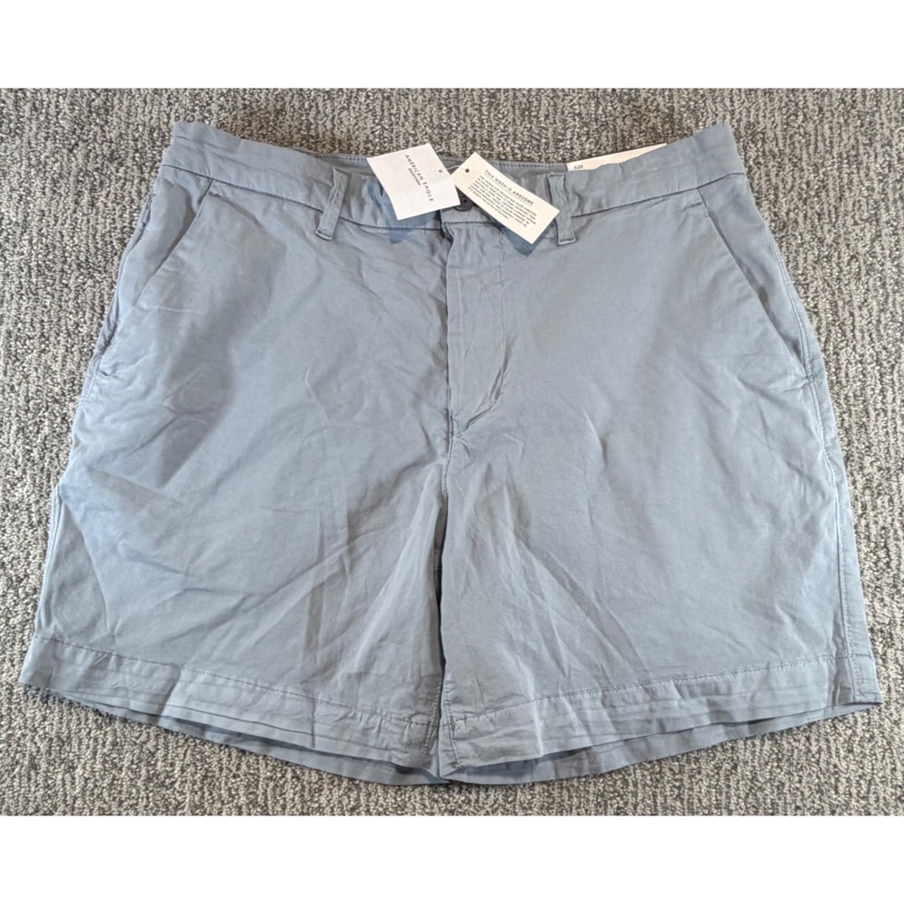 NWT American Eagle Khaki Shorts Mens 31* Blue Flex Stretch Flat Front 013-4133